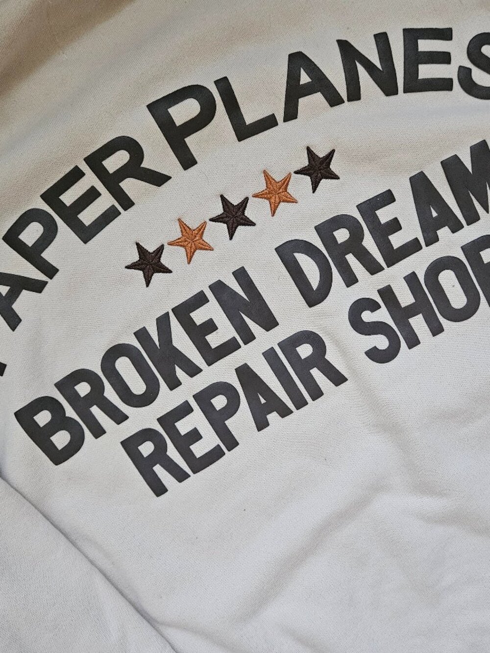 Paper Planes Broken Dreams Embroidered Sweatshirt Top JAY-Z Cream Athleisure L